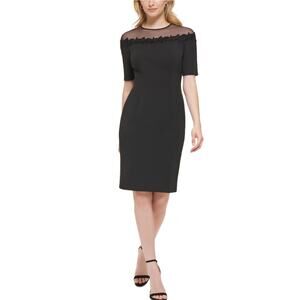 Eliza J Sequined Short Sleeve Crew Neck Sheath Cocktail Dress Black Size 8
